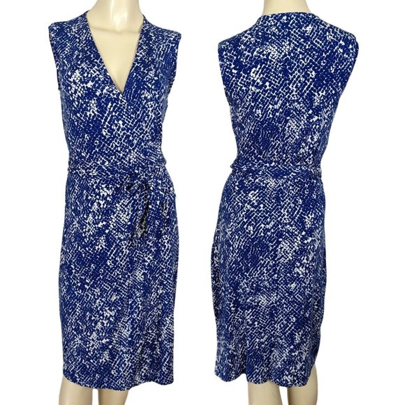 DVF Diane Von Furstenberg sleeveless blue white wrap yahzi short dress sz‎ S - Picture 1 of 12
